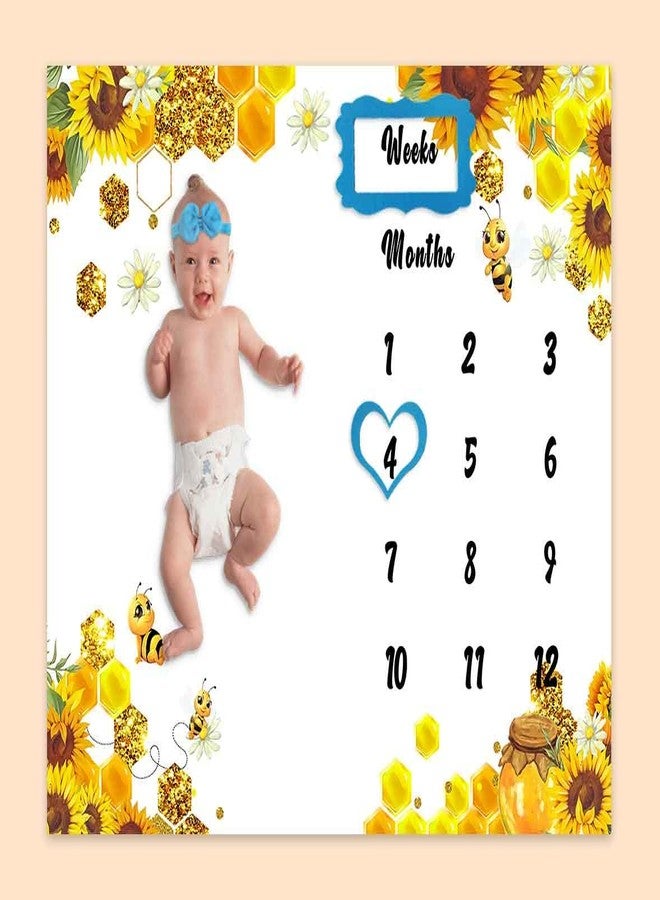 PHMOJEN Baby Monthly Milestone Blanket| Sunflower Bee Honeycomb Golden Honey Pot | Newborns 1 to 12 Months Unisex Include 4 Frames and 1 Headband 48"x40" BTQQPH118 - Image 2